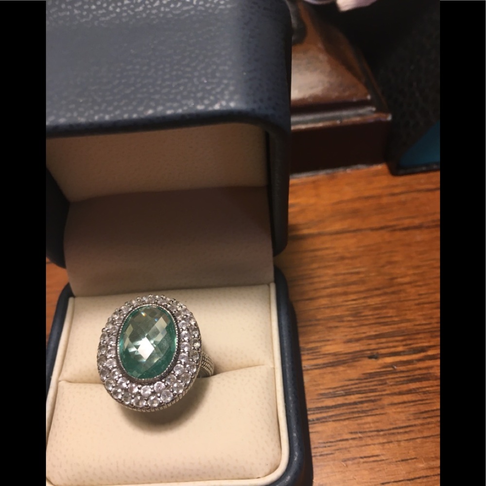 Judith Ripka 925 SS Green Prasiolite Ring, Sz 7